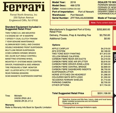 2018 Ferrari 488 GTB Base