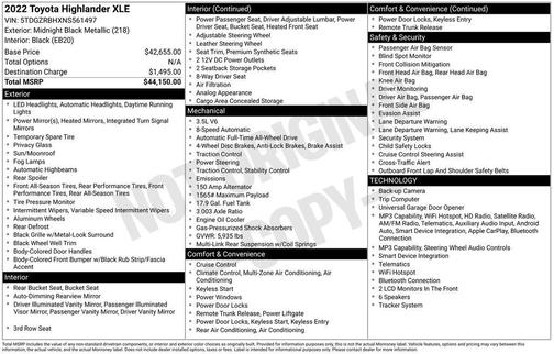 Midnight Black Metallic 2022 Toyota Highlander XLE