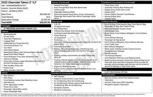 Summit White 2025 Chevrolet Tahoe LT