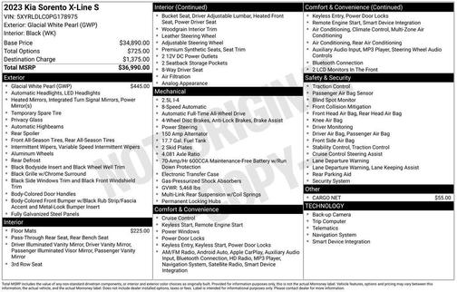 Glacial White Pearl 2023 Kia Sorento S