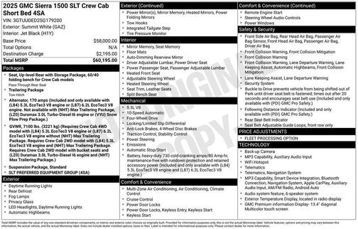 Summit White 2025 GMC Sierra 1500 SLT