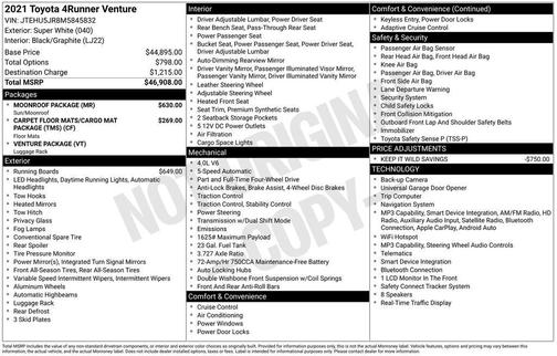 Super White 2021 Toyota 4Runner Venture Special Edition