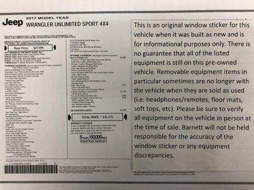 2017 Jeep Wrangler Unlimited Sport