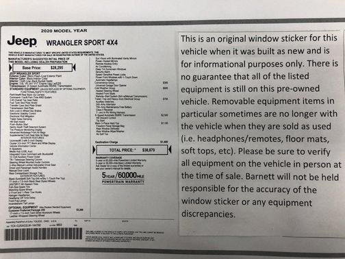 2020 Jeep Wrangler Sport