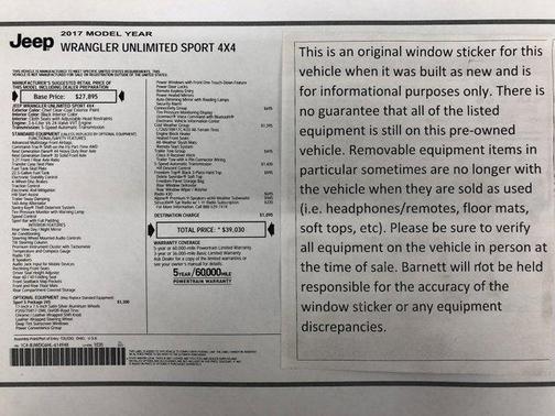 2017 Jeep Wrangler Unlimited Sport