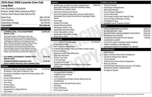 Bright White Clearcoat 2026 RAM 3500 Laramie Crew Cab 4x4 8' Box