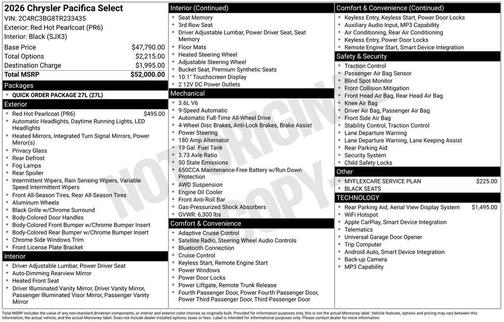 Red Hot Pearlcoat 2026 Chrysler Pacifica L