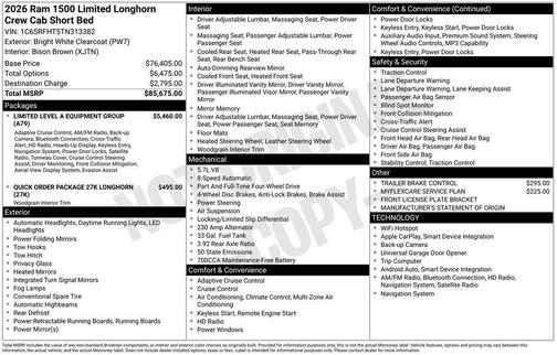 Bright White Clearcoat 2026 RAM 1500 Longhorn