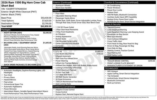 Bright White Clearcoat 2026 RAM 1500 Big Horn/Lone Star