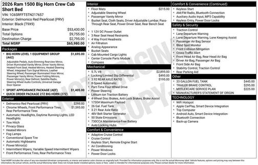 Delmonico Red Pearlcoat 2026 RAM 1500 Big Horn/Lone Star