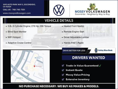 Pure White 2023 Volkswagen Atlas 3.6L SE w/Technology