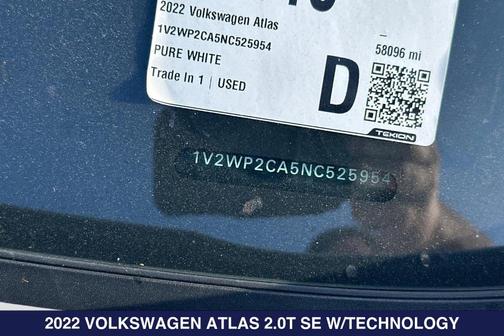 Pure White 2022 Volkswagen Atlas 2.0T SE w/Technology