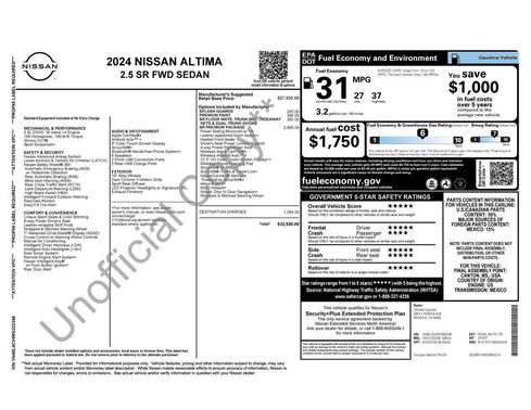 Pearl White Tricoat 2024 Nissan Altima SR FWD