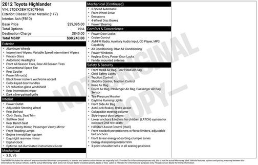 Classic Silver Metallic 2012 Toyota Highlander SE
