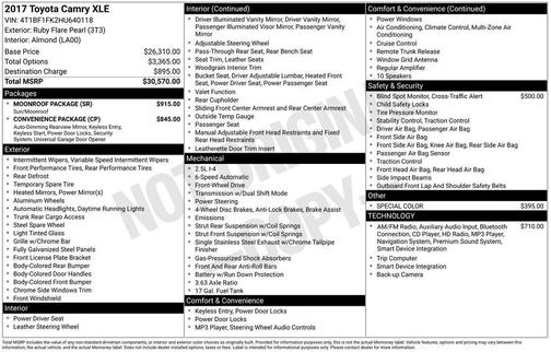 Ruby Flare Pearl 2017 Toyota Camry XLE