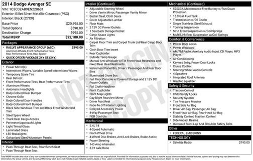 Billet Silver Metallic Clearcoat 2014 Dodge Avenger SE