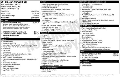 2018 Nissan Altima 2.5 SR