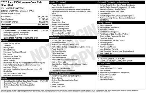 Bright White Clearcoat 2025 RAM 1500 Laramie