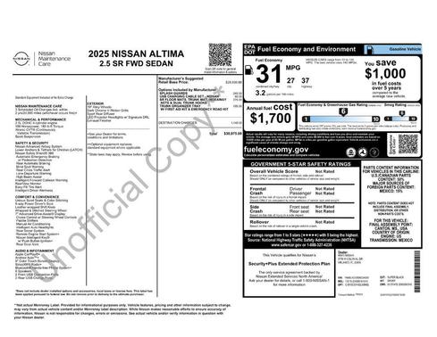 Super Black 2025 Nissan Altima SR FWD