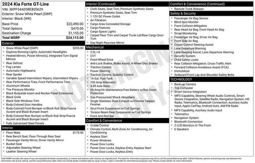 Snow White Pearl 2024 Kia Forte GT-Line