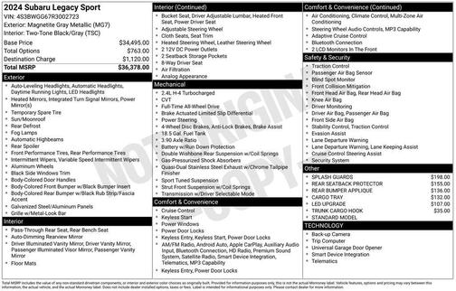 Magnetite Gray Metallic 2024 Subaru Legacy Sport