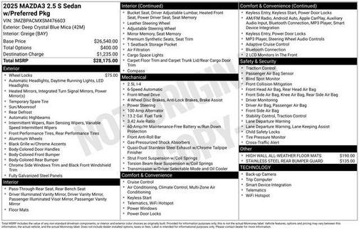 2025 Mazda Mazda3 FWD w/Preferred Package