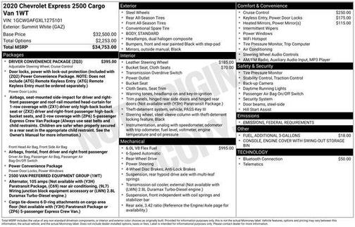 2020 Chevrolet Express 2500 RWD 2500 Regular Wheelbase WT