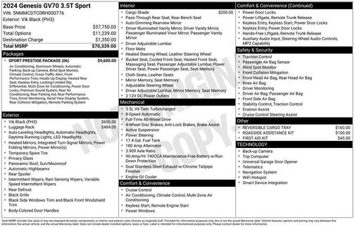 Vik Black 2024 Genesis GV70 3.5T AWD Sport