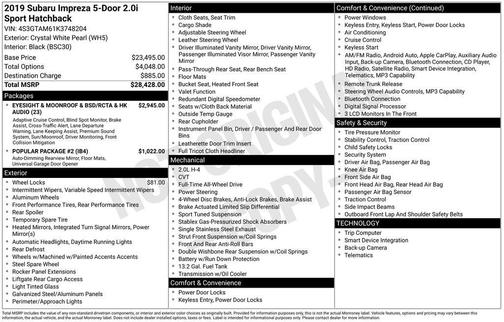 2019 Subaru Impreza 2.0i Sport