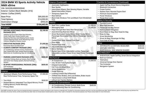 Carbon Black Metallic 2024 BMW X5 M60i