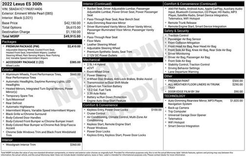 2022 Lexus ES 300h Base