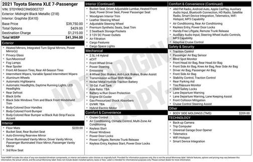 2021 Toyota Sienna XLE 7 Passenger