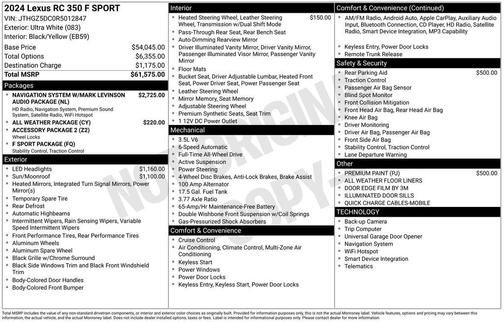 Ultra White 2024 Lexus RC 350 F Sport