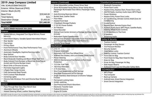 White Clearcoat 2019 Jeep Compass Limited