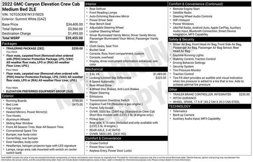 Summit White 2022 GMC Canyon Elevation