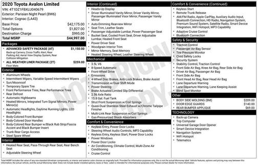 Parisian Night Pearl 2020 Toyota Avalon Limited