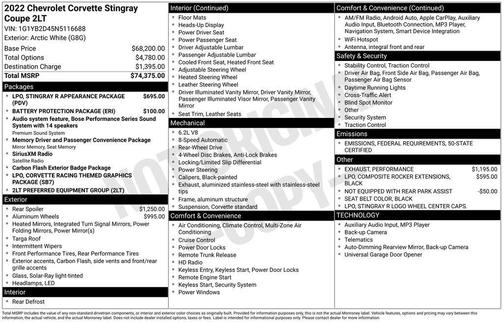 2022 Chevrolet Corvette Stingray w/2LT