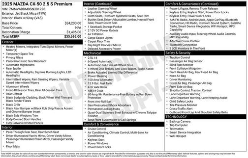Jet Black Mica 2025 Mazda CX-50 2.5 S Premium Package