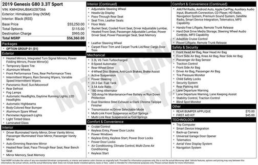 2019 Genesis G80 3.3T Sport