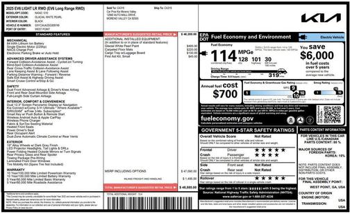 Glacier White Pearl 2025 Kia EV6 Light Long Range RWD