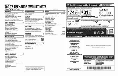 2024 Volvo S60 Recharge Plug-In Hybrid T8 Ultimate Black Edition