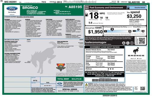 Iconic Silver Metallic 2022 Ford Bronco Black Diamond