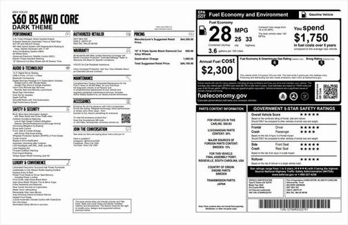 2024 Volvo S60 B5 Core Dark Theme