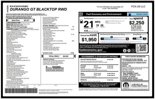 Granite Clearcoat 2021 Dodge Durango GT RWD