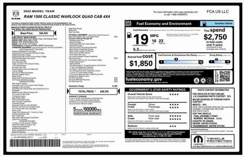 2022 RAM 1500 Classic Warlock Quad Cab 4x4 6'4' Box
