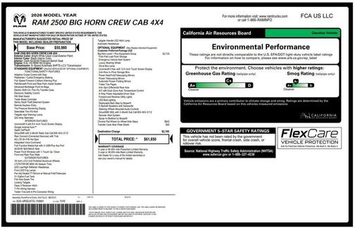 Bright White Clearcoat 2026 RAM 2500 Big Horn Crew Cab 4x4 6'4' Box