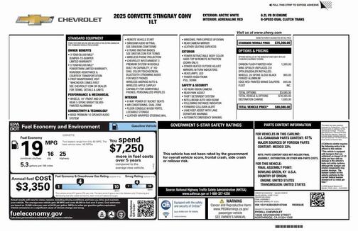 2025 Chevrolet Corvette Stingray w/1LT