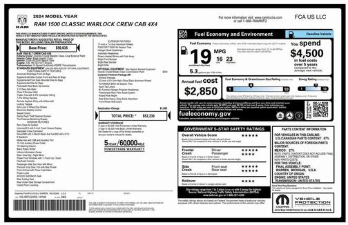2024 RAM 1500 Classic Warlock Crew Cab 4x4 5'7' Box
