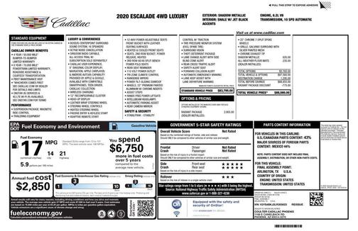 Shadow Metallic 2020 Cadillac Escalade Luxury