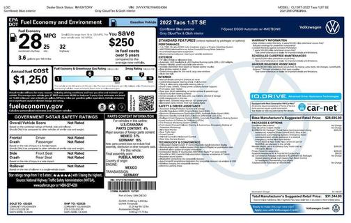 Blue 2022 Volkswagen Taos 1.5T SE